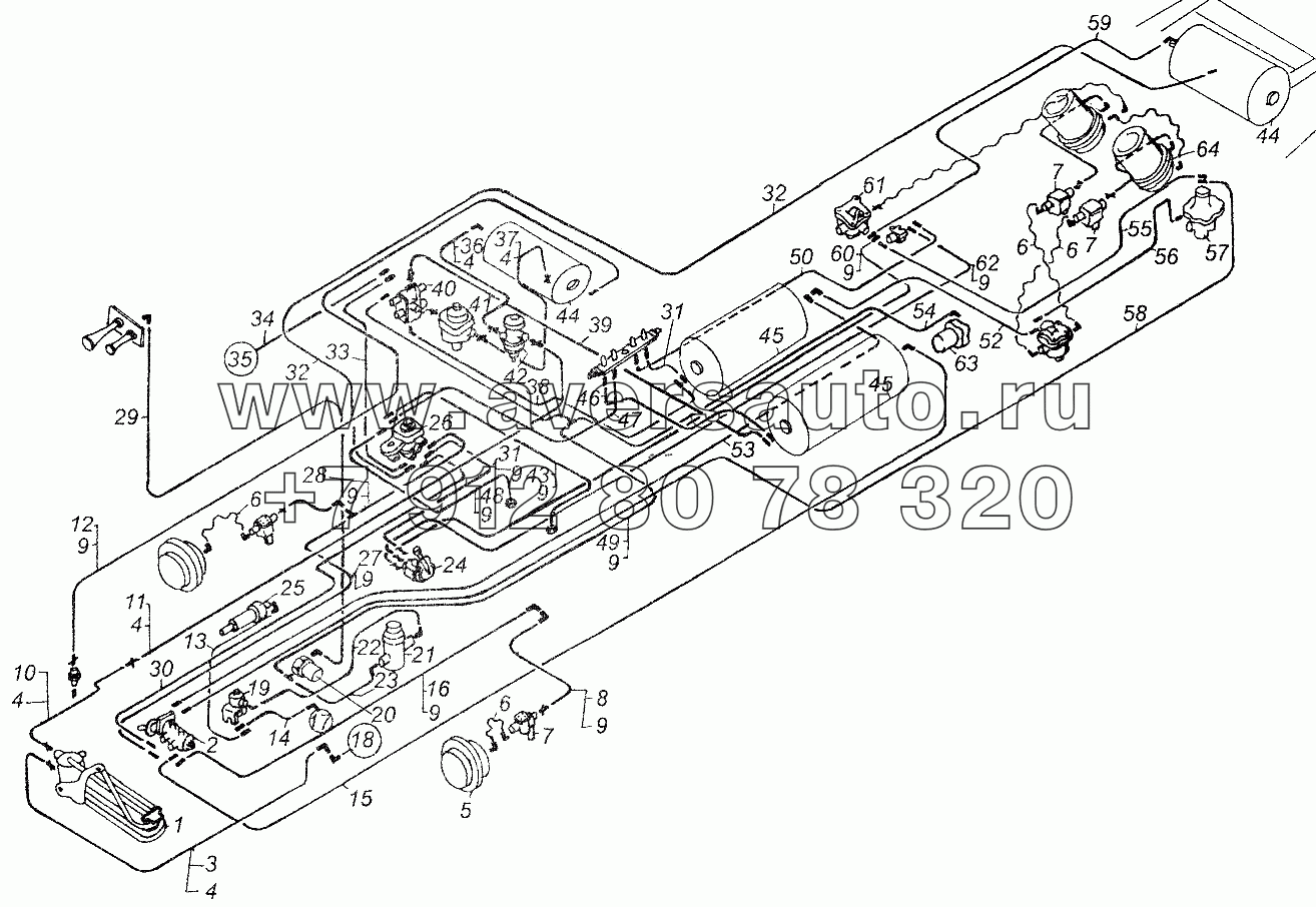Схема тормозного привода автомобиля МАЗ-54326